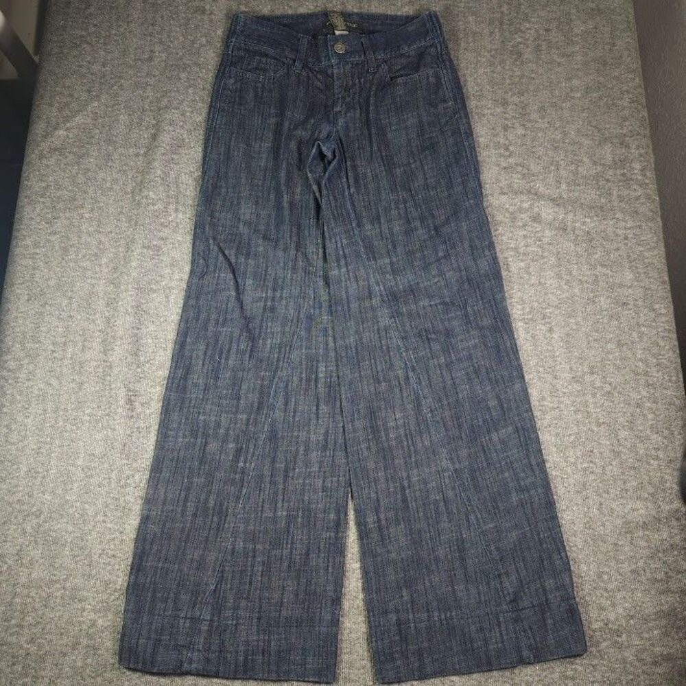 Vtg Banana Republic Womens Trouser 0 Stretch Denim Dark Wash Cotton Wide Leg